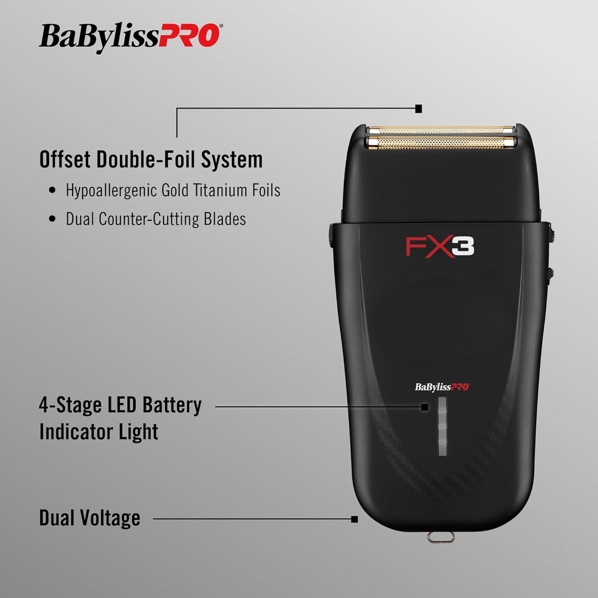 BaBylissPRO FX3 Matte Black Professional High Speed Foil Shaver (FXX3SB) — image 4