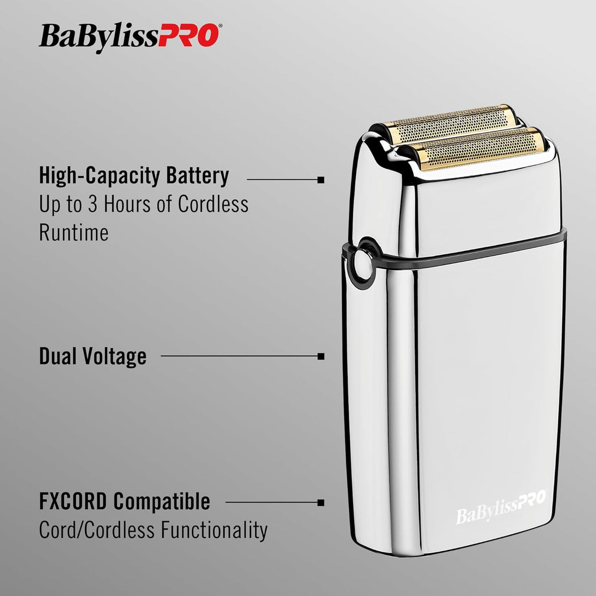 BaBylissPRO Foil FX02 Cordless Chrome Metal Double Foil Shaver (FXFS2) — image 4