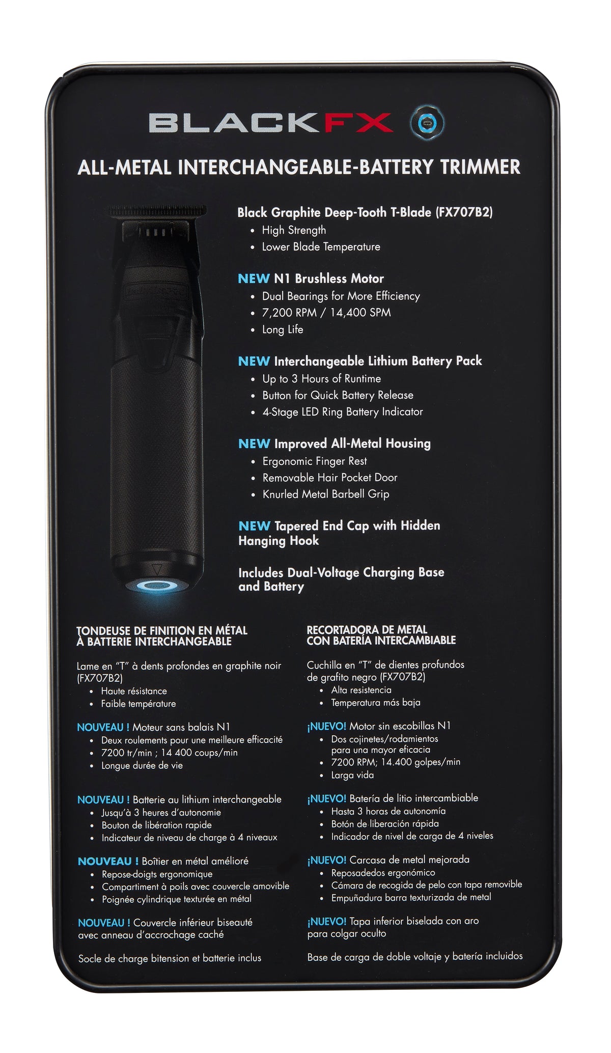 BaBylissPRO FXONE BLACKFX All-Metal Interchangeable-Battery Cordless Trimmer (FX799MB) — image 7